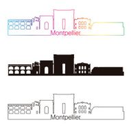 Montpellier skyline linear style with rainbow
