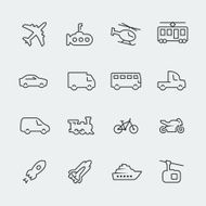 Transport vector icons set thin line