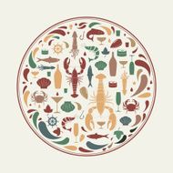 Seafood background as circle shape