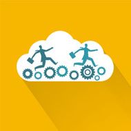 Flat Design Cloud Icon With Businessmen Running Over Gears