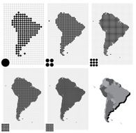 Dotted maps of South America in different resolutions N3