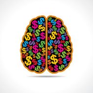 Conceptual idea silhouette image of brain with dollar symbol N2