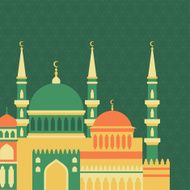 Islamic greeting card with mosque in flat design style N4