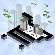 Isometric city over a shopping cart N2