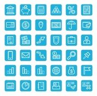 Icons banking Finance currency money service white outline blue background N2