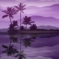 Purple background with sea and palm trees N2