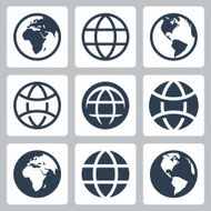 Earth globe vector icons set