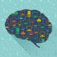Silhouette of human brain computer network inside