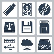 Vector data storage icons set N2