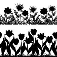 Flowers and grass silhouette set seamless N6