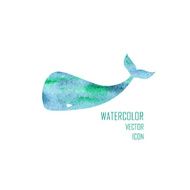 Vector watercolor image of a big whale N2