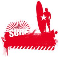 famous rider with red grunge surf banner