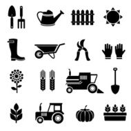 Vector black agriculture and gardening icons set