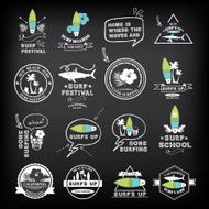 Surfing summer icons vector labels collection N2