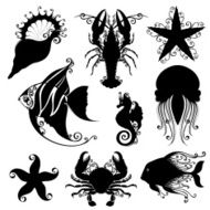 Vector Set of Ornate Sea Animals