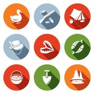 Color hunting and fishing flat icon set