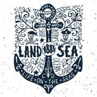 Hand drawn vintage label with an anchor on grunge texture