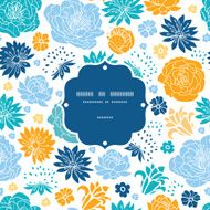 Blue and yellow flowersilhouettes frame seamless pattern background