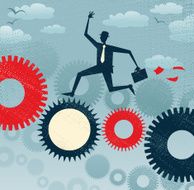 Abstract Businessman runs on a machine
