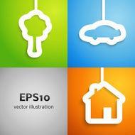 House car and tree applique background set Vector illustration