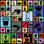black color coffee icons in colorful square background N2
