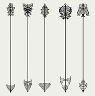 Set of vintage arrows hand drawn in graphic style