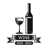 Wine Alcohol Drink Logo Symbol Bottle Glass ribbons Icon Isolated