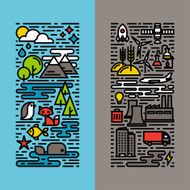 Urban and non-urban line icons set Ecology environment concepts