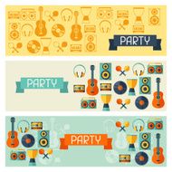 Horizontal banners with musical instruments in flat style