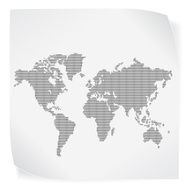World map over white paper sticker isolated on N2