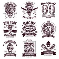 Baseball rugby snowboard skateboard college sport emblems