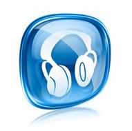headphones icon blue glass isolated on white background