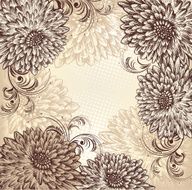 Floral background with blooming chrysanthemums hand drawing Vector