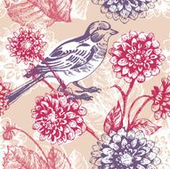 Floral seamless pattern with bird