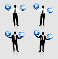 Young business man with globe silhouettes N4