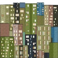 City colorful panorama of houses hand drawn