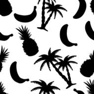 Seamless pattern with coconut palm trees pineapples and bananas N10
