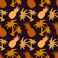 Seamless pattern with silhouettes coconut palm trees and pineapples N10