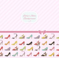 Lady&#039;s shoes background with lines and ribbon Pink polka dot N2