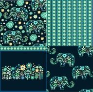 Set of seamless patterns with elephants and flowers N2