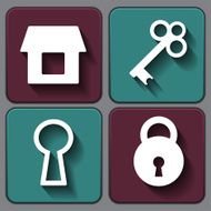 Set flat icons House key padlock keyhole