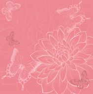 background with flowers and butterflies hand-drawn in graphic style N2