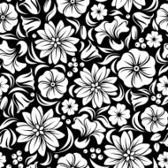 White seamless floral pattern on black Vector illustration