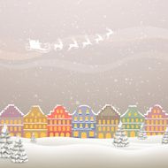 Vector Santa Claus Flying over a Village N2