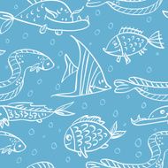 Seamless pattern with fish in the sea vector