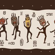 Dancing figures wearing African masks N4