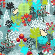 Seamless pattern with birds and flowers N23