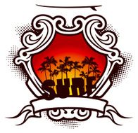 surf summer shield with palms and banner