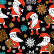 Seamless pattern with Santa Clauses gifts and snowflakes N2