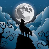 Silhouette Wolf howling at the moon N2